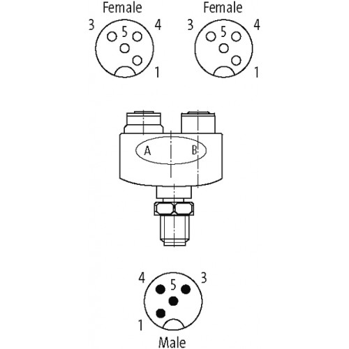 7024-41171-0000000 T-Coupler M12 male 4pol./2x female 4pol. F&B PRO